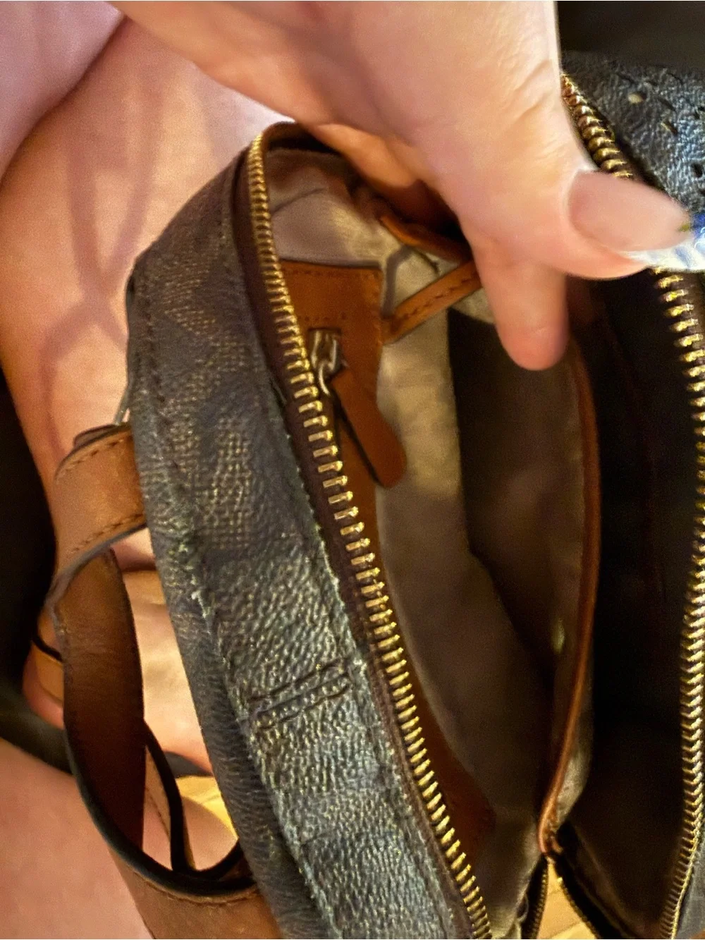 Michael Kors Brown Leather Shoulder Bag with Gold Hardware